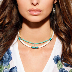 Boho Tribal Style Zweifarbige Choker-Halskette mit gemischten Perlen - Blau