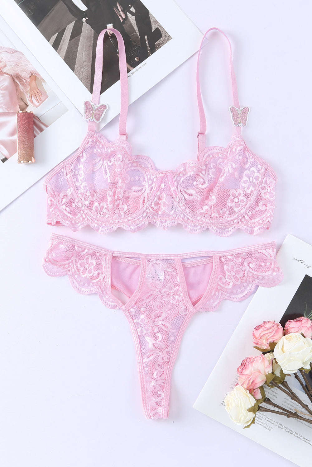 Butterfly Cut-Out Lace Bra And Panty Set