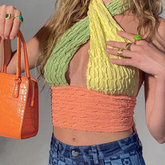 Candy Panel Gekreuztes Neckholder-Strick-Crop-Tanktop - Mehrfarbig