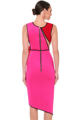 Vestido midi elegante de cóctel con paneles de malla en contraste y estilo vendaje - Rosa