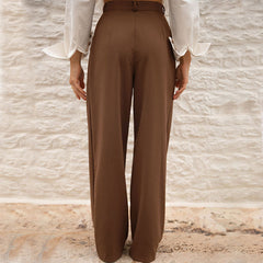 High Waist Straight Leg Slant Pocket Pleated Tailored Pants - Brown