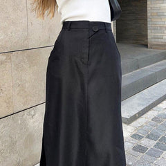 Style High Waist Maxirock mit Seitentaschen und Schlitz - Schwarz