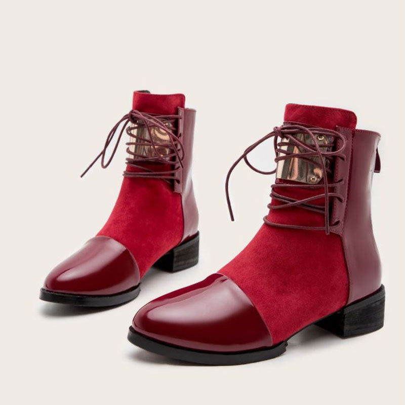 Ankle Boots mit Metallbesatz und Schnürung - Rot