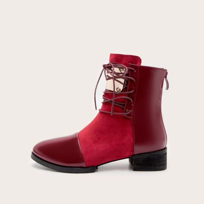 Ankle Boots mit Metallbesatz und Schnürung - Rot