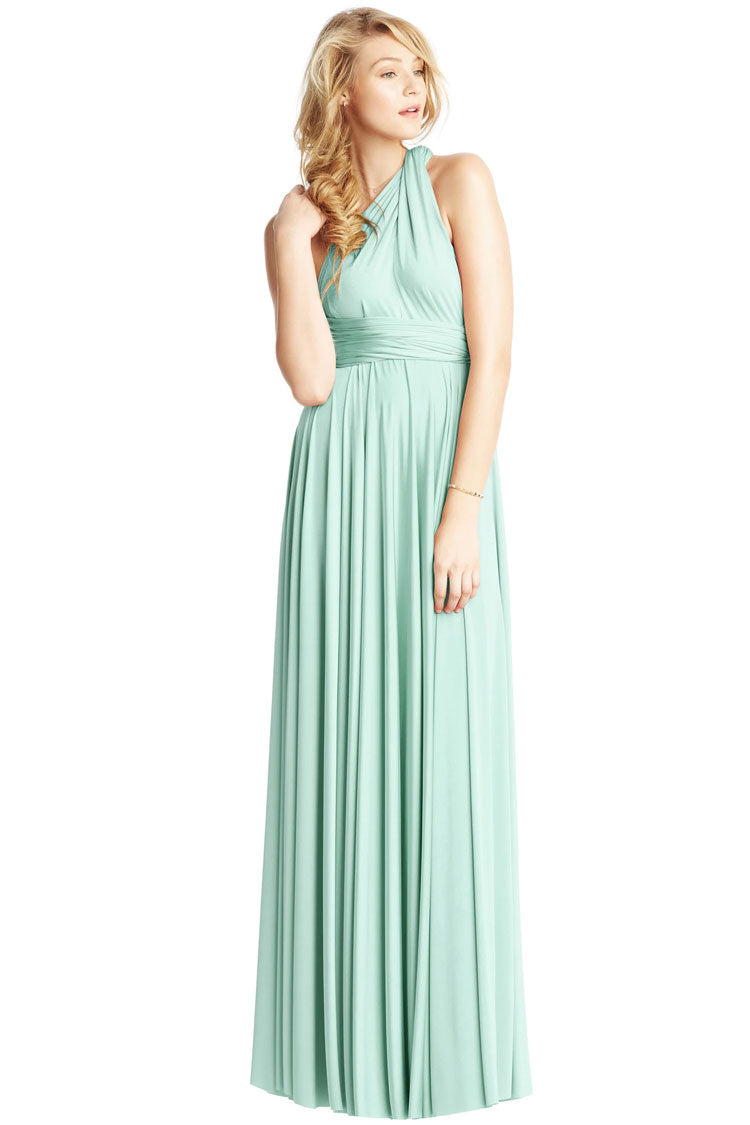 Convertible High Waist A-Line Infinity Maxi Bridesmaid Dress - Mint Green