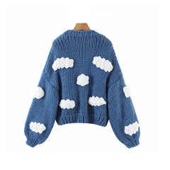 Cute Cloud – Strickjacke mit Bischofsärmeln und offener Vorderseite - Blau