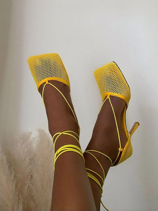 Square Toe Mesh Wrap Sandals