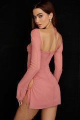 Darling Halter Neck Long Sleeve Cutout Club Mini Dress - Pink