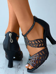 Zip Back Rhinestone Cutout Sandals