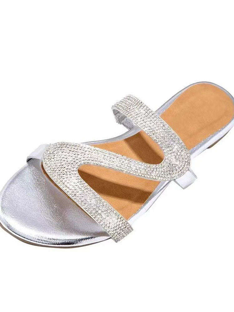 Rhinestone Round Toe Slippers