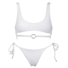 Fall in Love – Bralette-Bikiniset mit Metallherz und Schnürung - Weiß