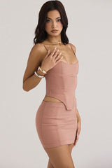 Feminine Cami Corset Low Waist Mini Skirt Two Piece Dress - Blush Pink
