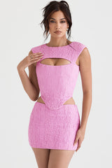 Vestido de dos piezas con minifalda de tiro bajo y escote tipo corsé con pliegues - Rosa