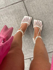 Square Toe Mesh Wrap Sandals