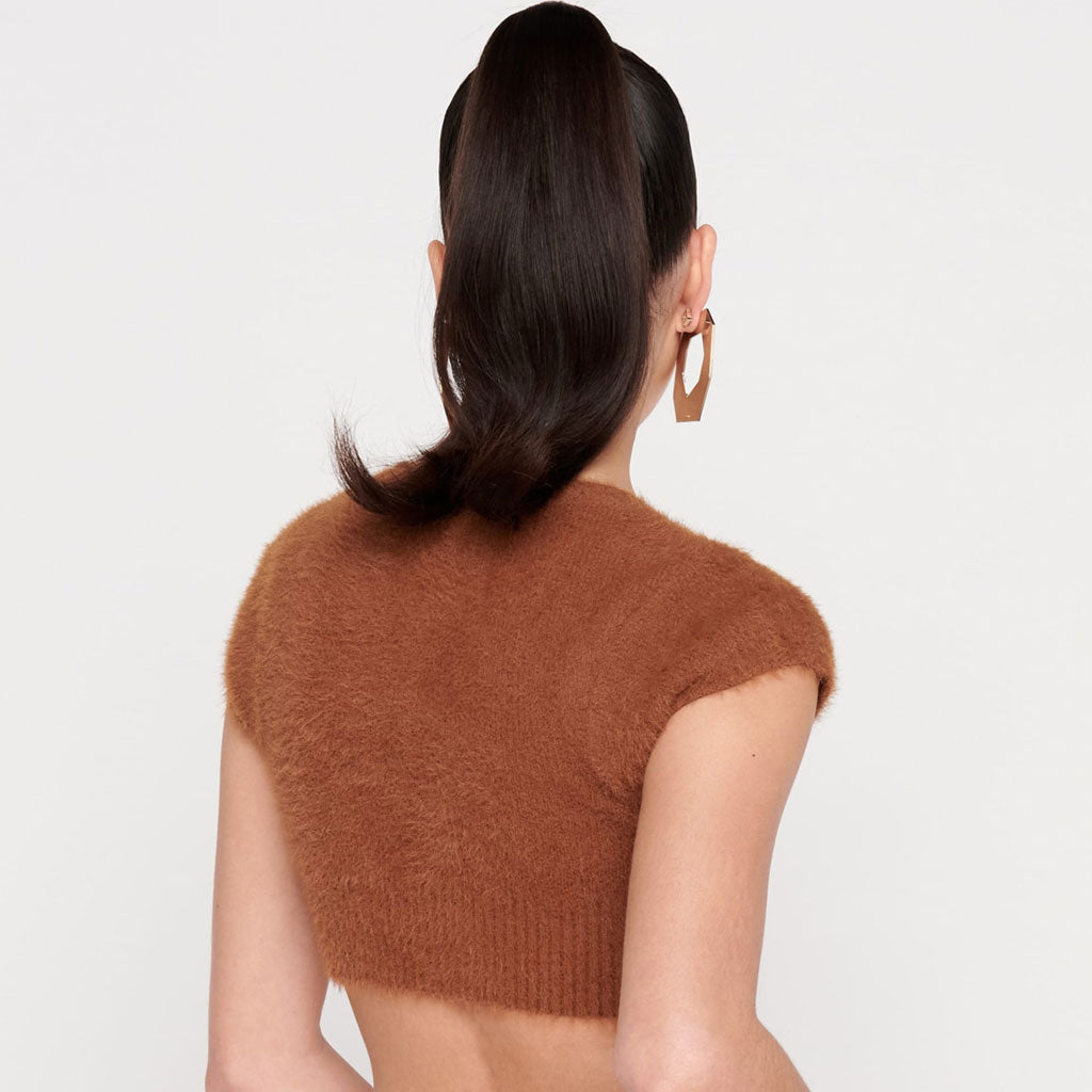 Open Front Short Sleeve Ribbed Crop Cardigan - Camel