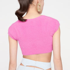 Gerippter Crop-Cardigan mit offener Vorderseite und kurzen Ärmeln - Rose