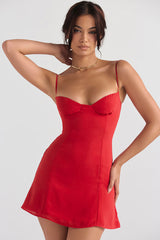 Glamorous Solid Sweetheart Summer Chiffon Mini Sundress - Red