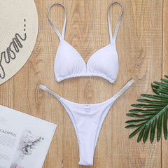 Brasilianisches Bikini-Set mit verschiebbarem Dreieck-String - Weiß