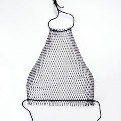 Rhinestone Embellished Fishnet Backless Halter Crop Top - Black