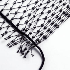 Rhinestone Embellished Fishnet Backless Halter Crop Top - Black