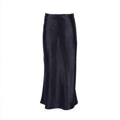Side Zipper Fishtail High Waist Trim Midi Skirt - Black