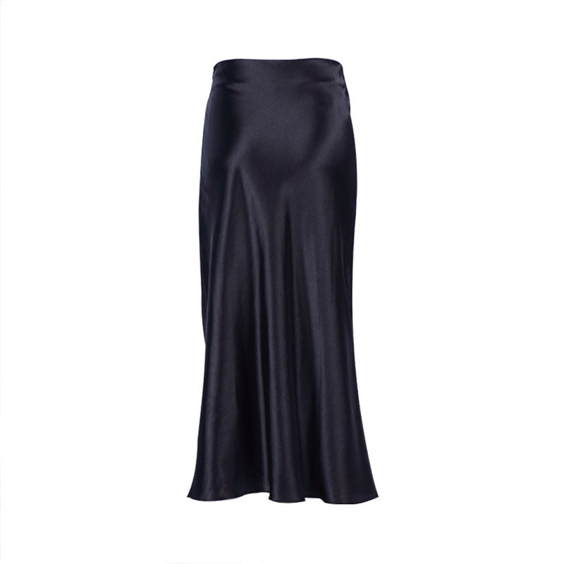 Side Zipper Fishtail High Waist Trim Midi Skirt - Black