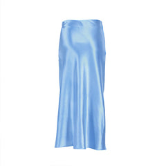 Side Zipper Fishtail Trim High Waist Midi Skirt - Blue