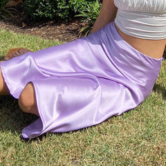 Side Zipper Fishtail Trim High Waist Midi Skirt - Lilac