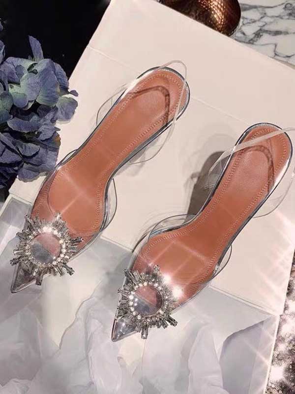 Rhinestone Pointed Toe Transparent Heels