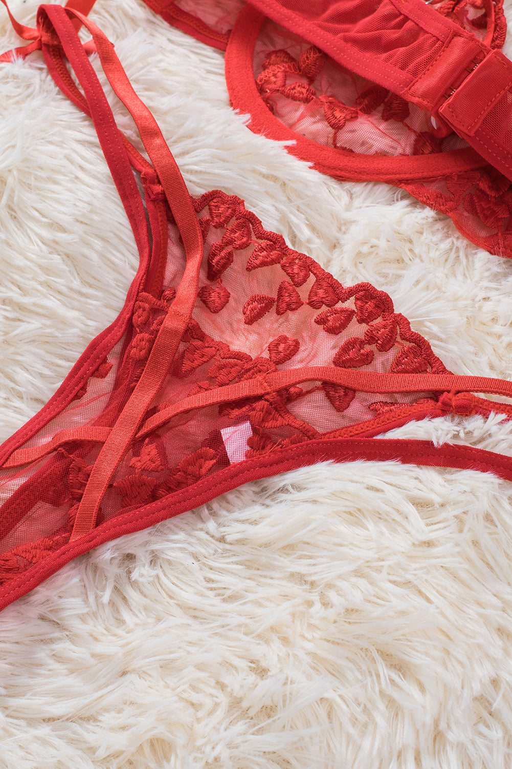 Heart Print Bowknot Decor Bralette Set