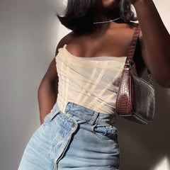 Voxy Mesh-Korallen-Crop-Top 
