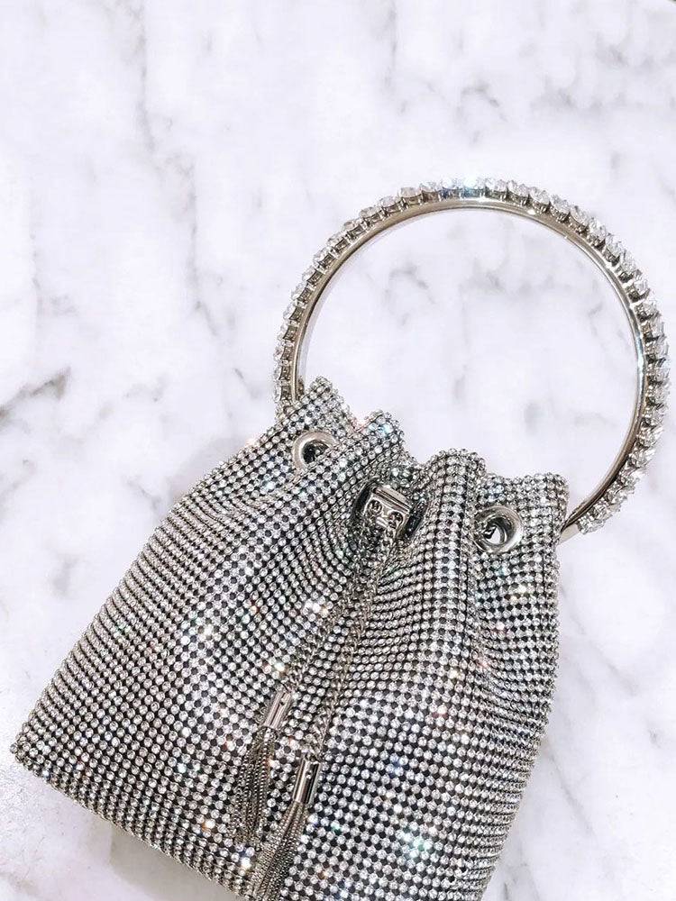 Rhinestone Decor Drawstring Bucket Bag