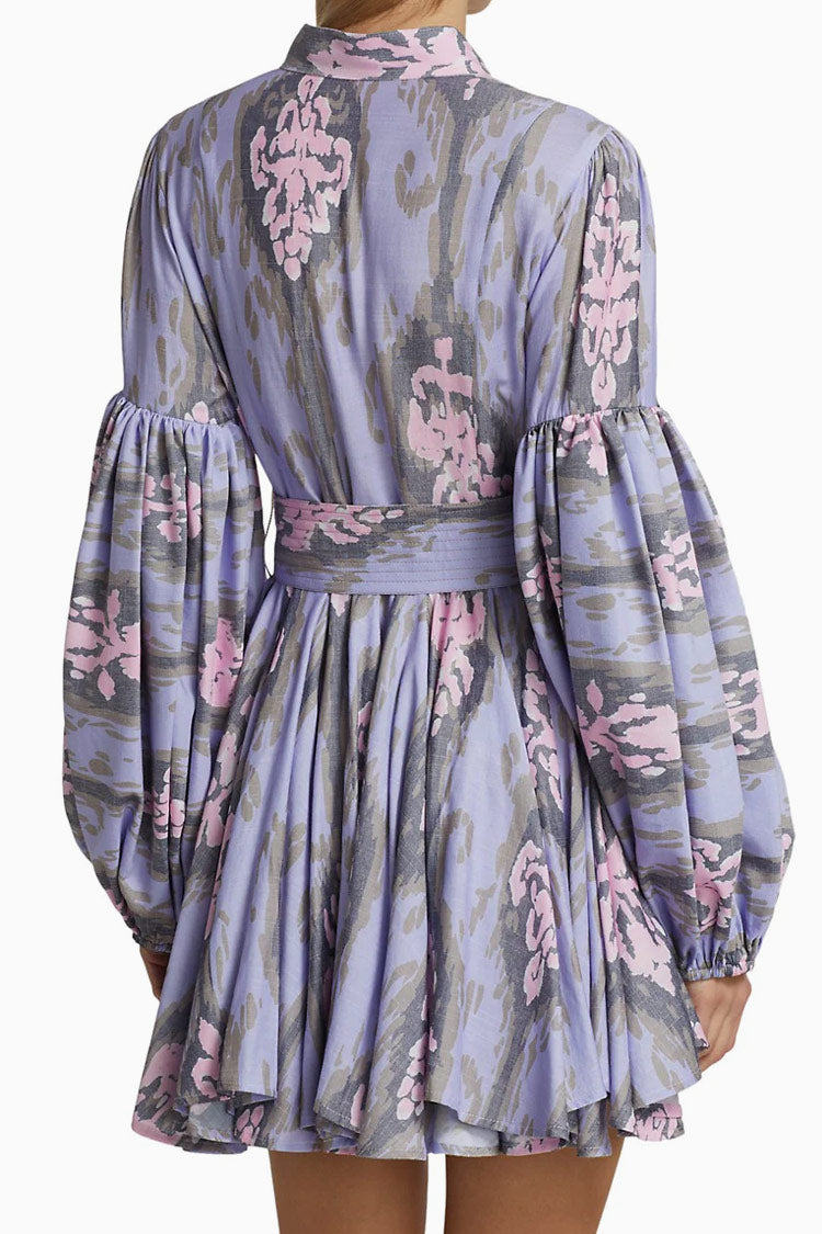 Long Sleeve Button Down Floral Print Shirt Mini Dress - Purple