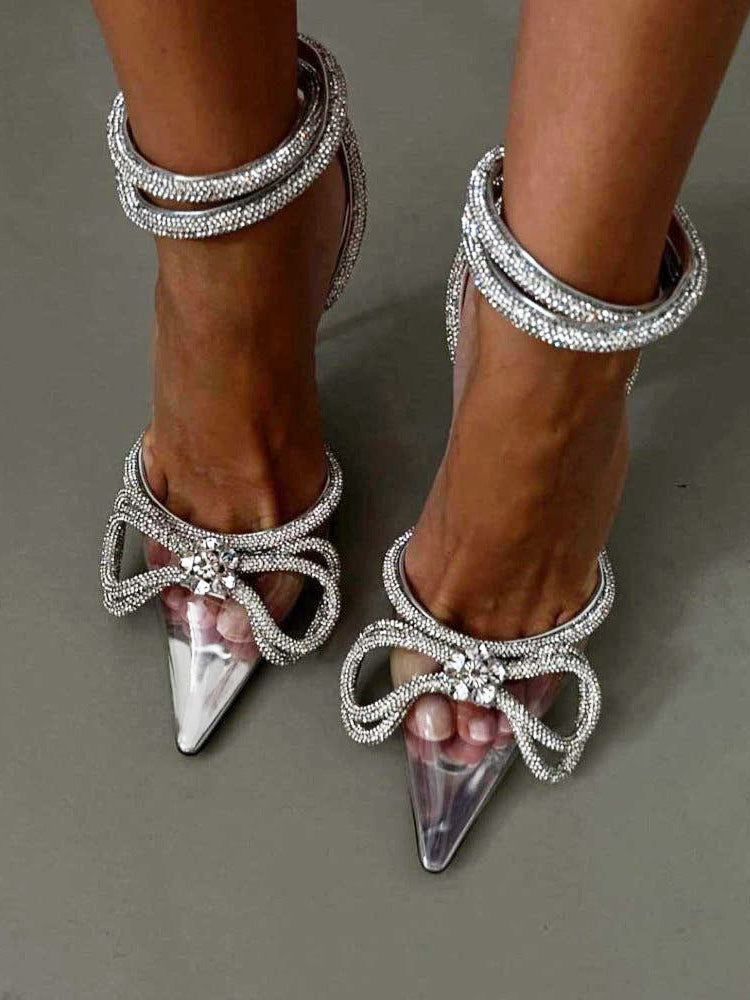 Rhinestone Bowknot Ankle Strap Heel