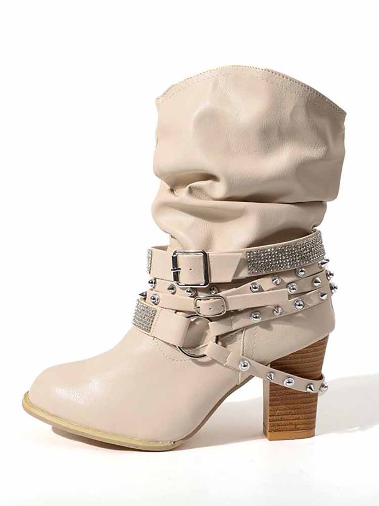 Rhinestone Buckle Ankle Boots