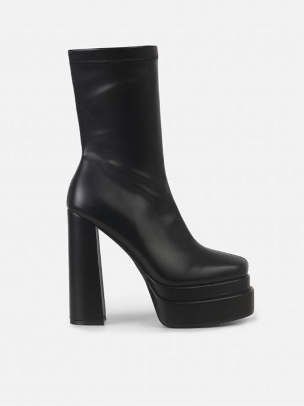 PU-Stiefeletten mit klobigem High Heel