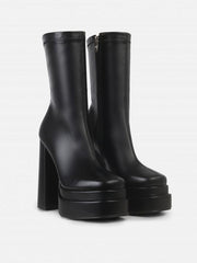 PU-Stiefeletten mit klobigem High Heel