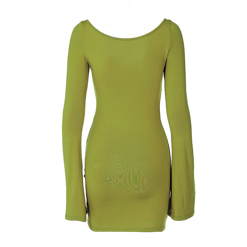 Twist Trim Long Sleeve Bodycon Mini Dress - Green