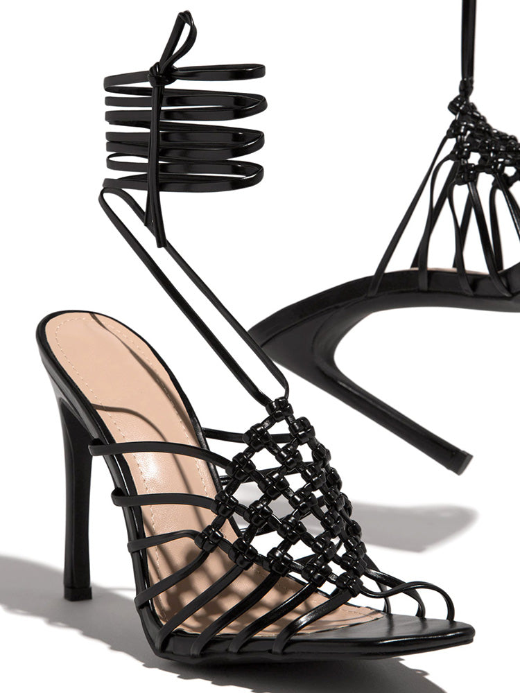 Crochet Lace Up High Heels
