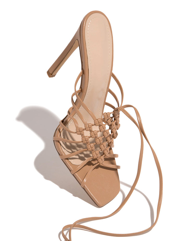 Crochet Lace Up High Heels