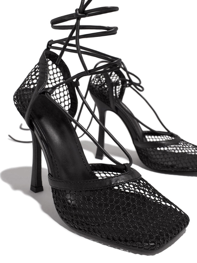 Square Toe Mesh Wrap Sandals