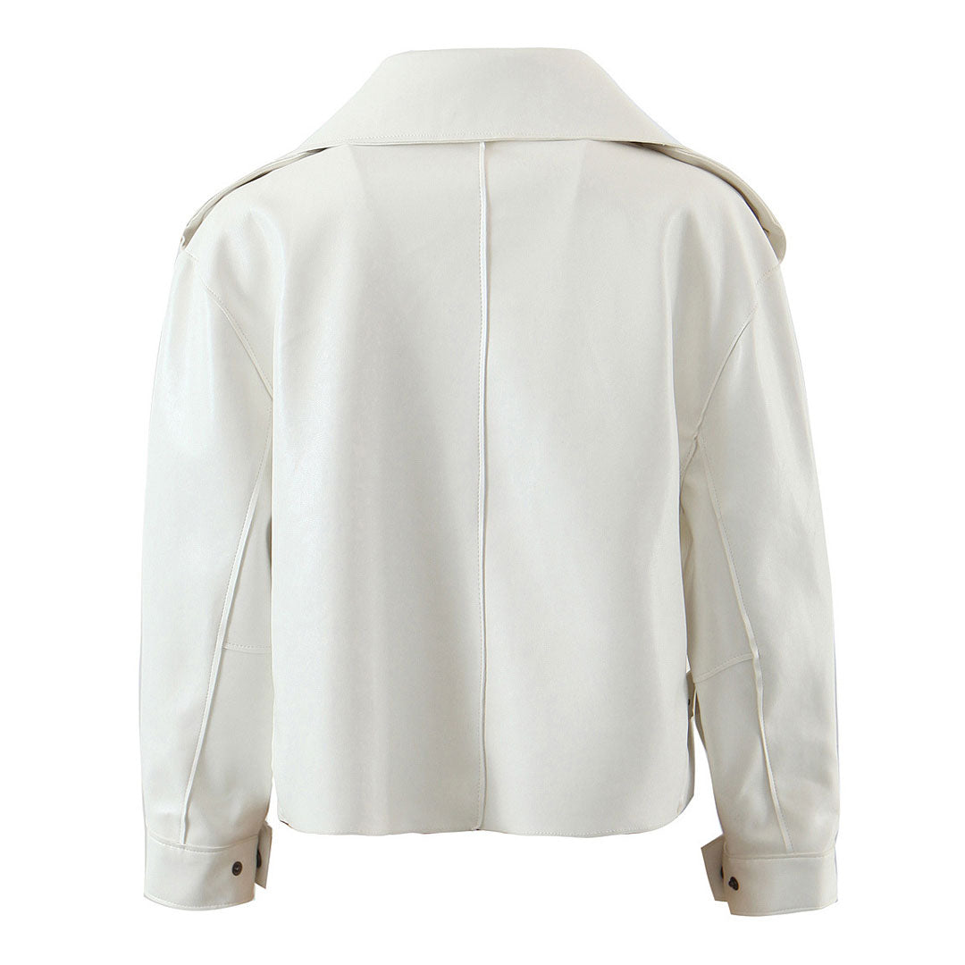Long Sleeve Collared Cropped Trench Coat - White