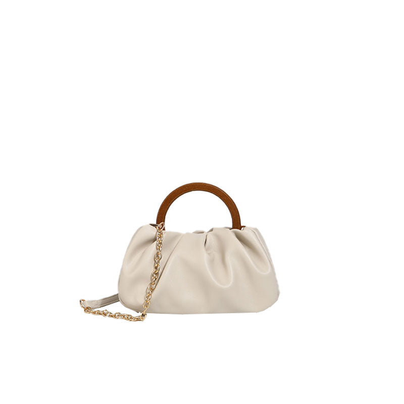 Bolso tote de cuero con ribete fruncido y cierre de bucle - Beige