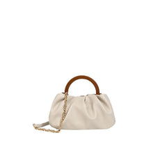 Bolso tote de cuero con ribete fruncido y cierre de bucle - Beige