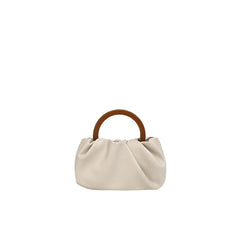 Bolso tote de cuero con ribete fruncido y cierre de bucle - Beige