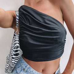 Cropped-Tanktop mit One-Shoulder-Träger - Schwarz