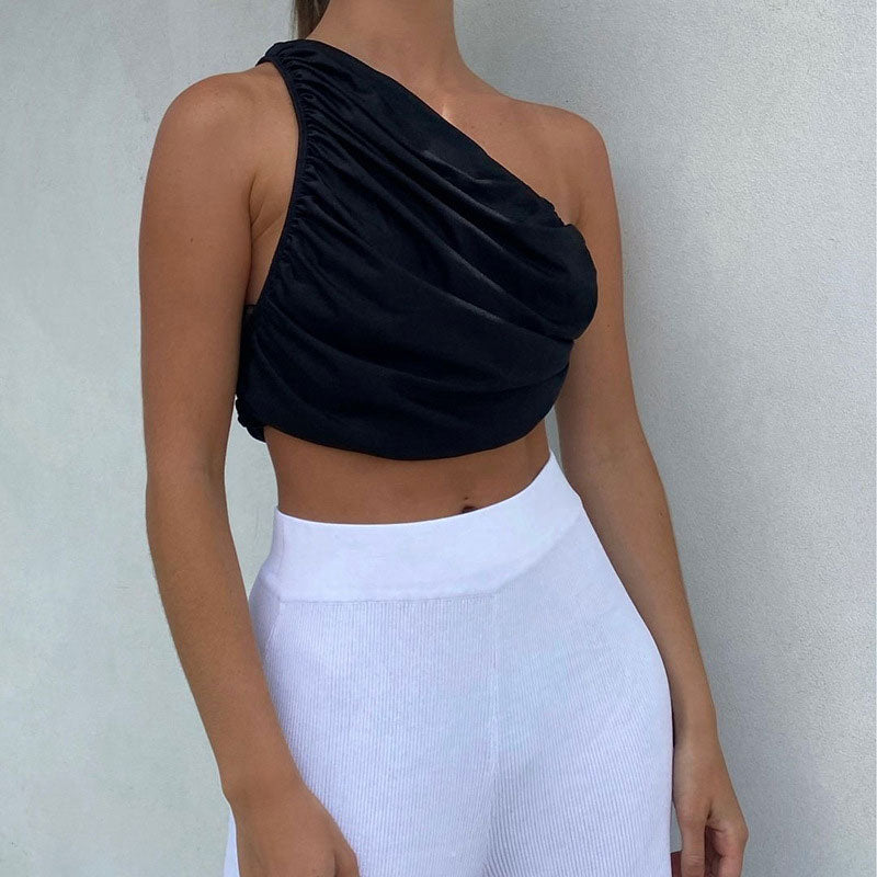 Cropped-Tanktop mit One-Shoulder-Träger - Schwarz