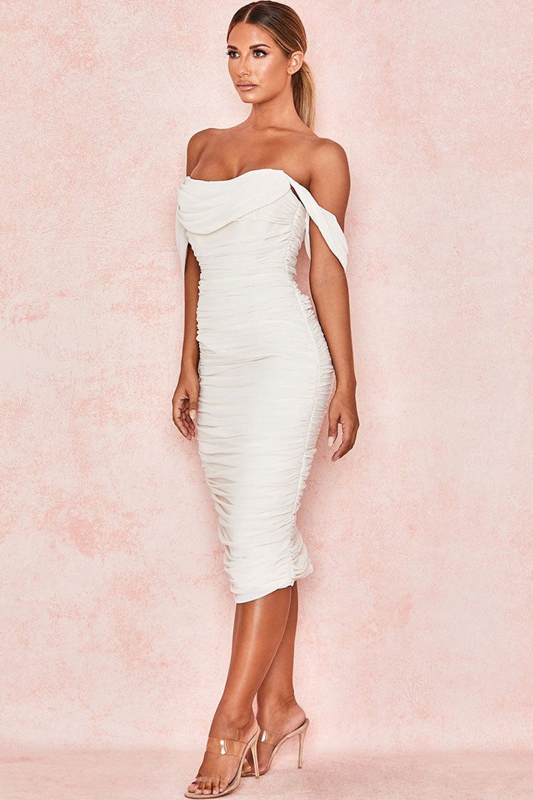 Off Shoulder Ruched Bodycon Cocktail Party Dress