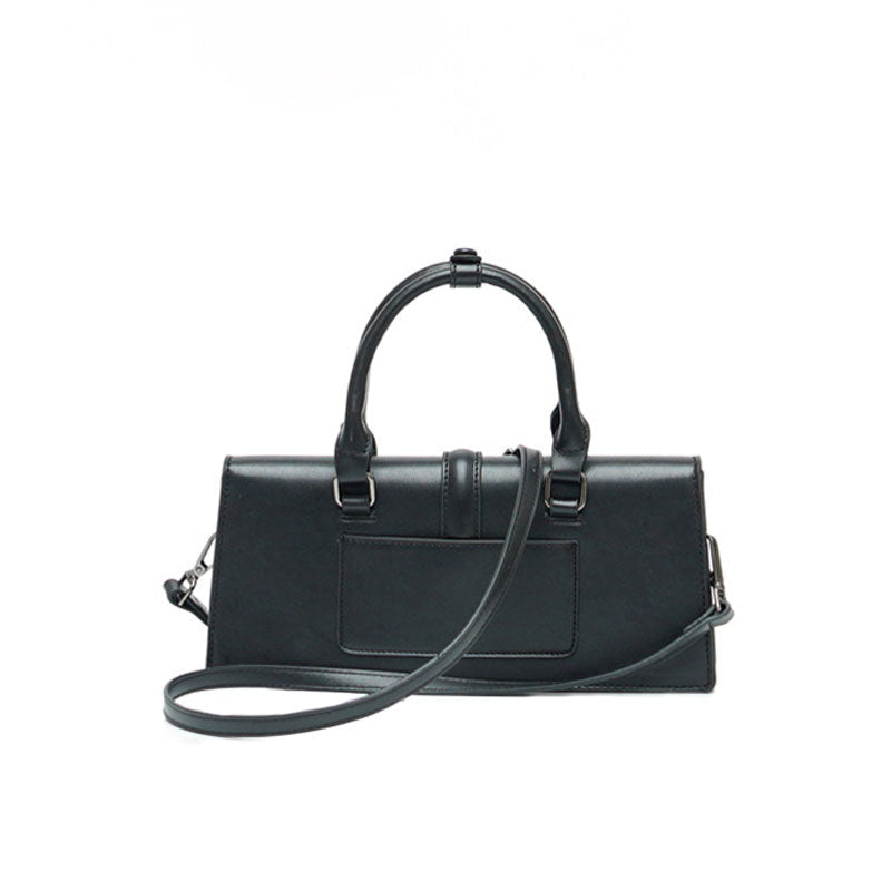 Office Style Top Handle Crossbody Baguette Bag - Black