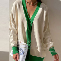 Color Button Up Long Sleeve Cardigan - Beige